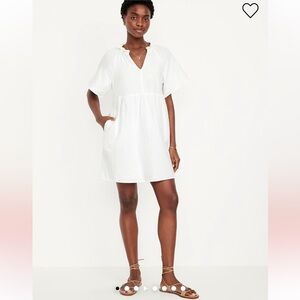Old Navy Split Neck Crinkle Gauze Mini Swing Dress White Size XXL